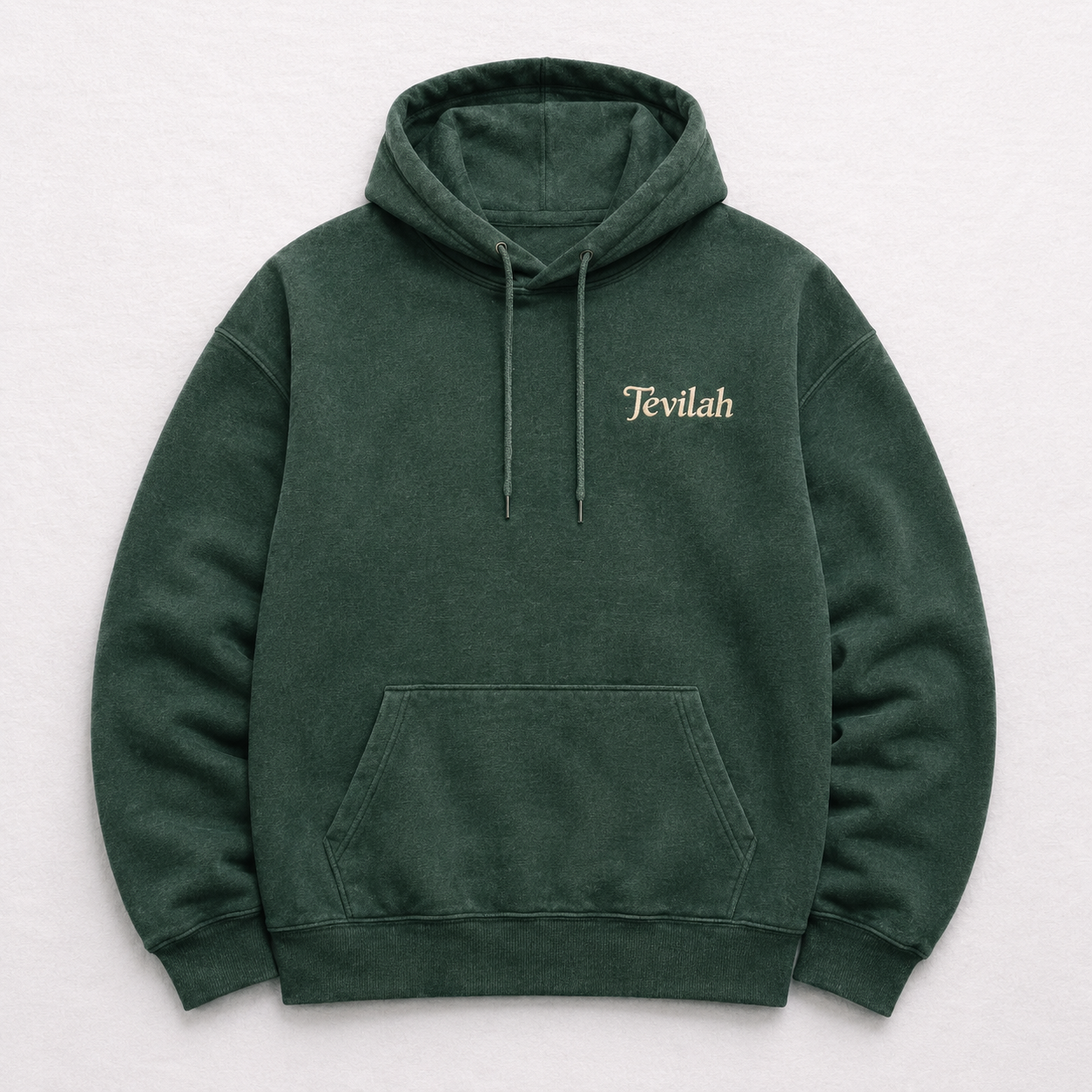 Tevilah Olive Branch hoodie — front embroidery detail