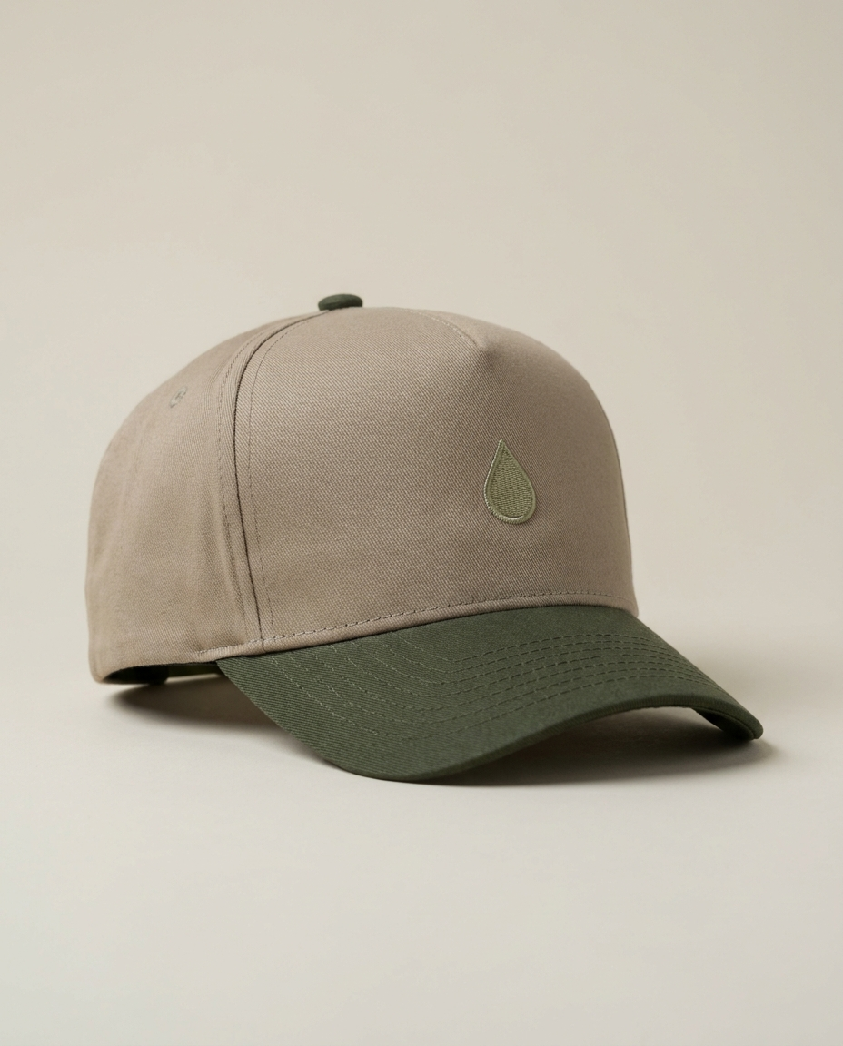 Tevilah two-tone snapback with stone crown and olive-green brim