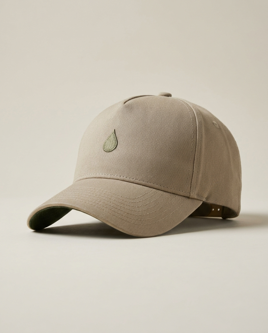 Tevilah curved-bill snapback in stone with olive-green underbrim