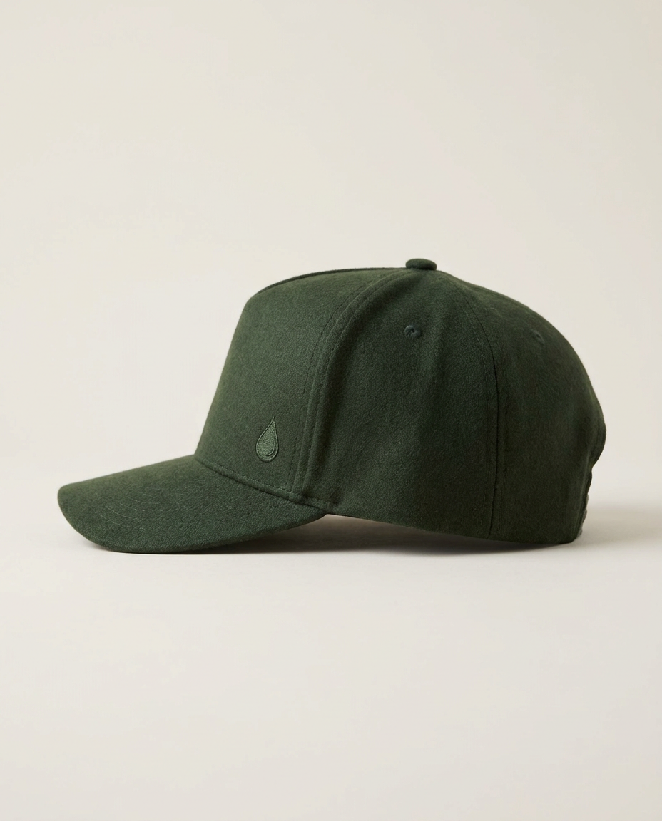 Tevilah forest-green snapback — side profile