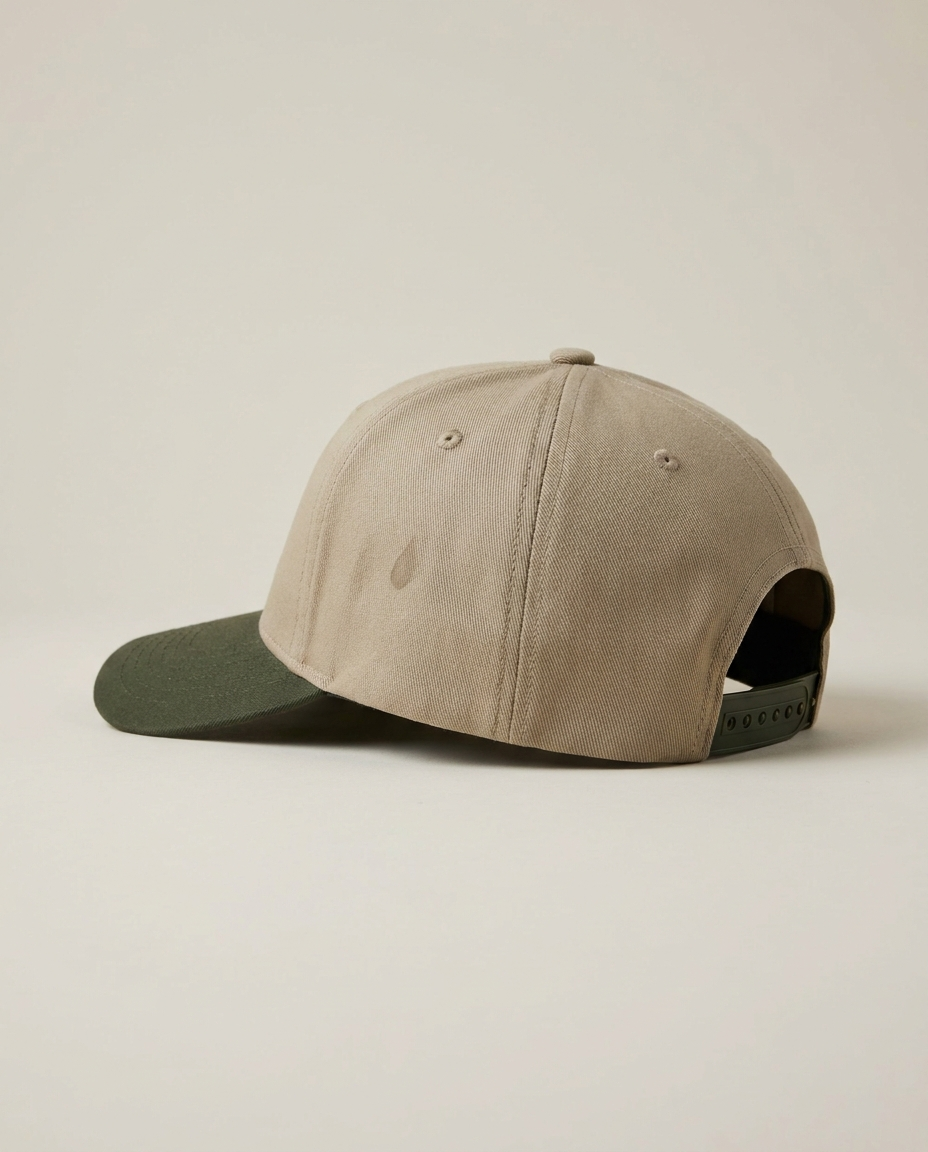 Tevilah stone and olive two-tone snapback — side profile