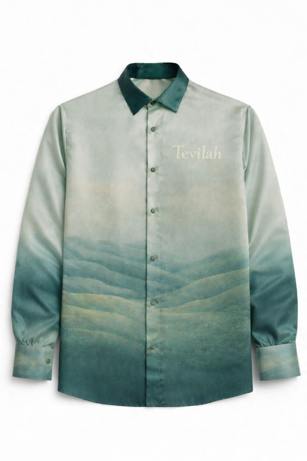 Tevilah The Olive Tree long-sleeve olive-ombré silk shirt — front