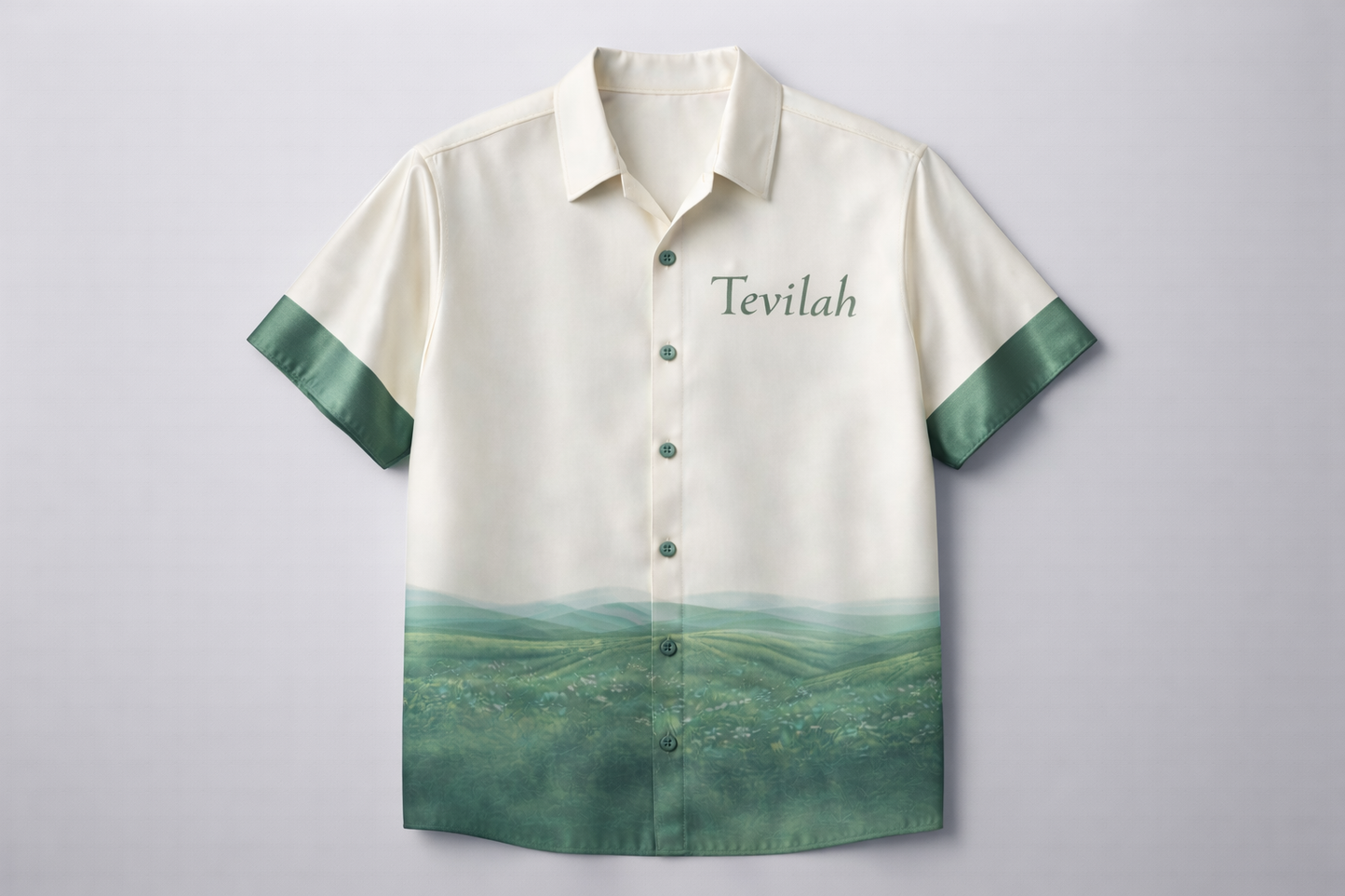 Tevilah The Olive Tree short-sleeve ivory silk camp shirt — front