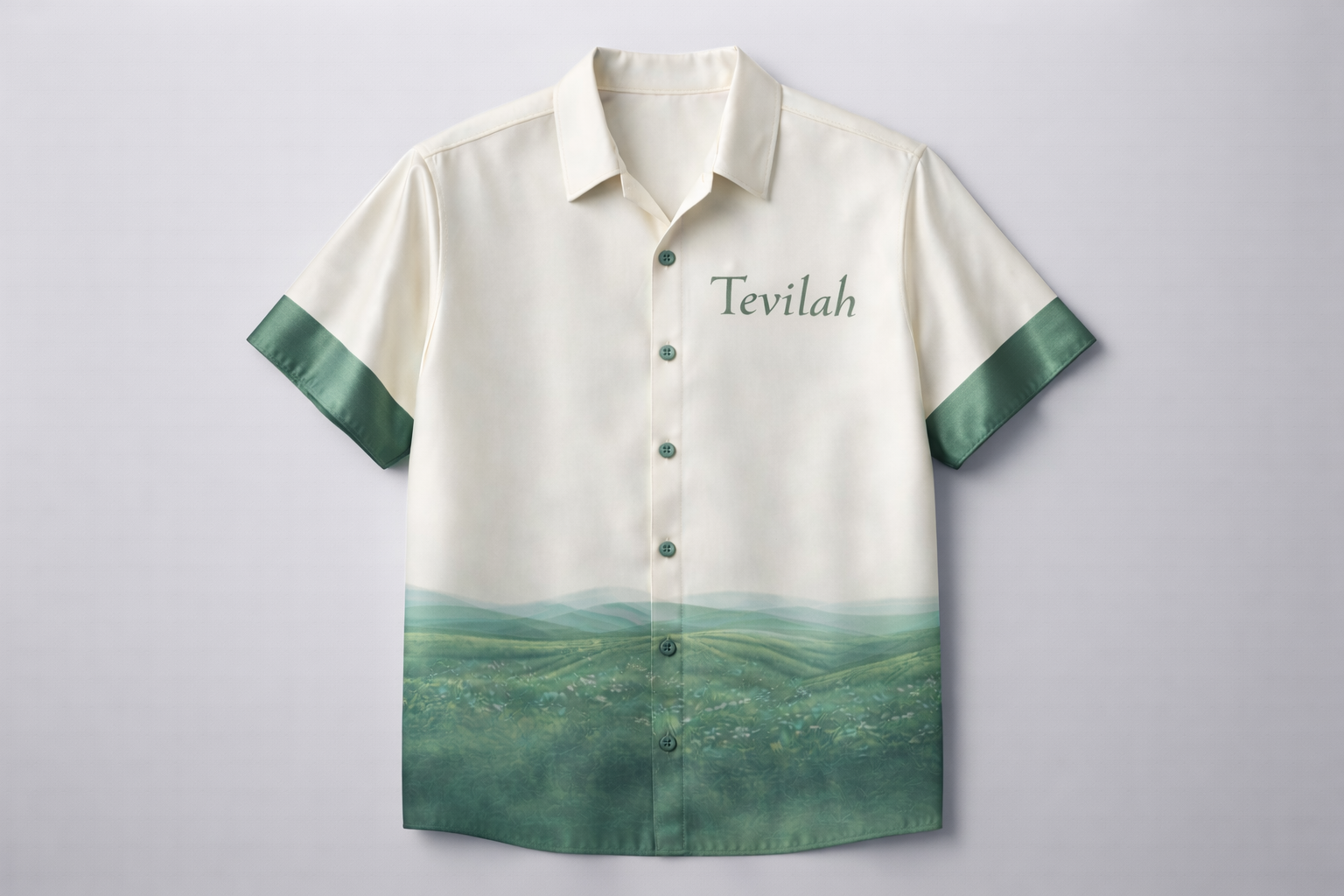 Tevilah The Olive Tree short-sleeve ivory silk camp shirt — front
